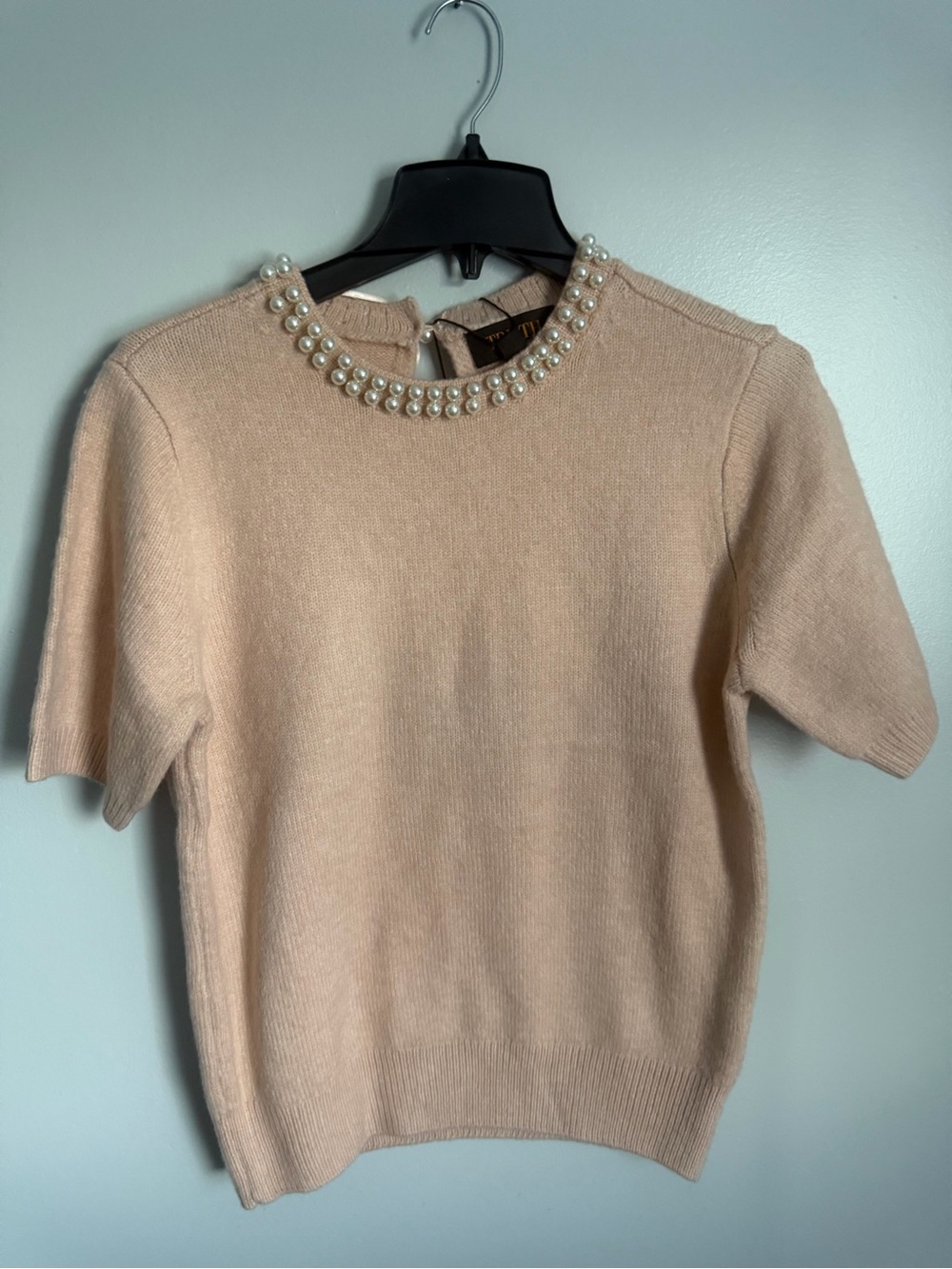 Truth Blush pink Pearl-Trim Short Sleeve Wool Blend Sweater NWT size medium